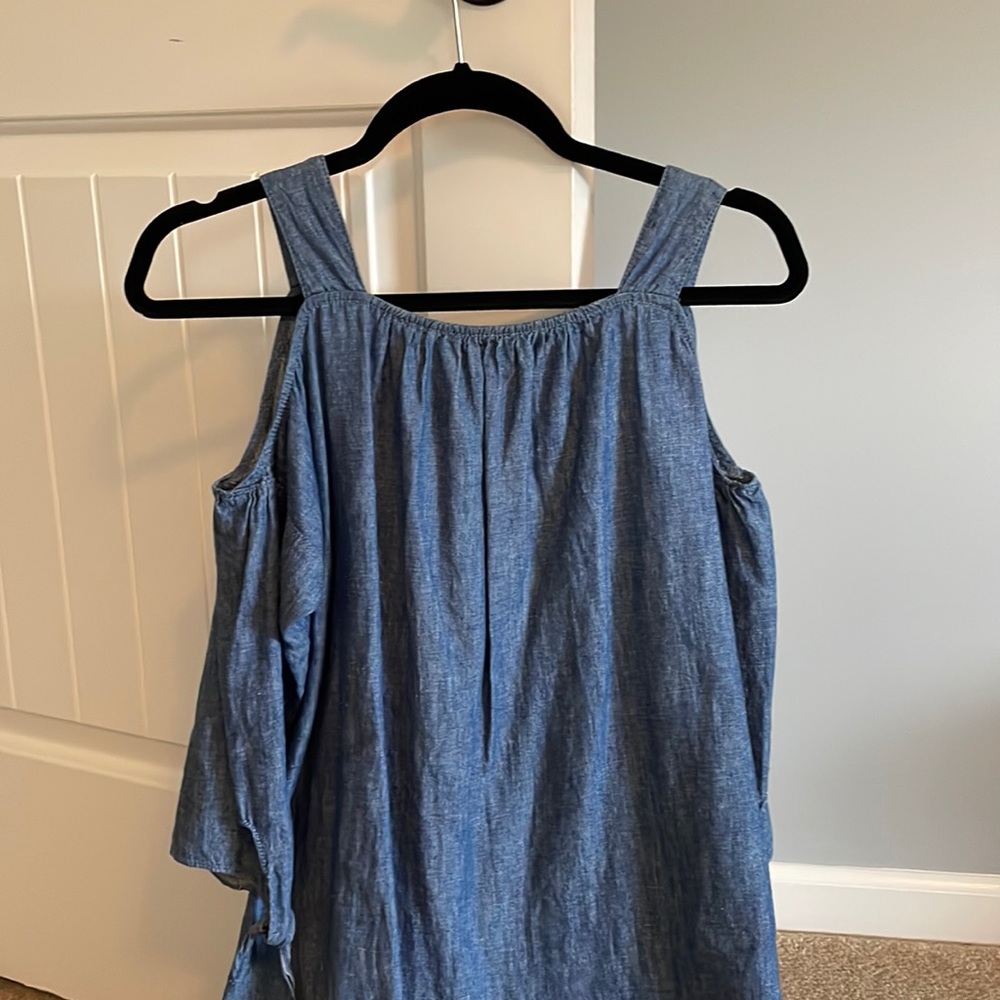 Madewell denim dress with cold shoulders